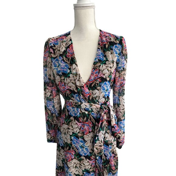 WAYF Floral Ruffle Midi Wrap Dress Size Medium - Picture 4 of 10